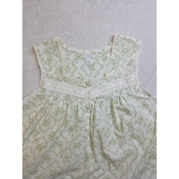 Vtg 90s Nightgown 100% Cotton Floral Green Prairie Cottage Farmhouse 1X Plus Sz - Picture 4 of 12